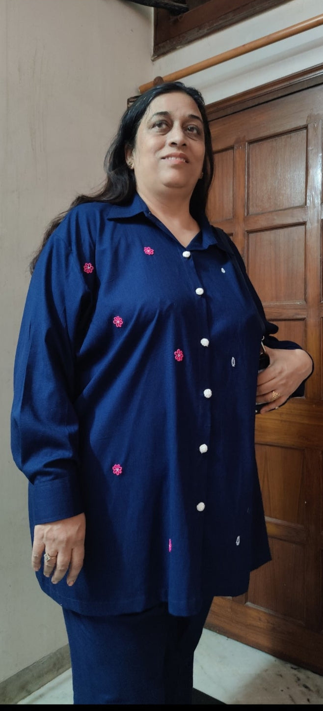 blue cord set relaxed fit with embroidery