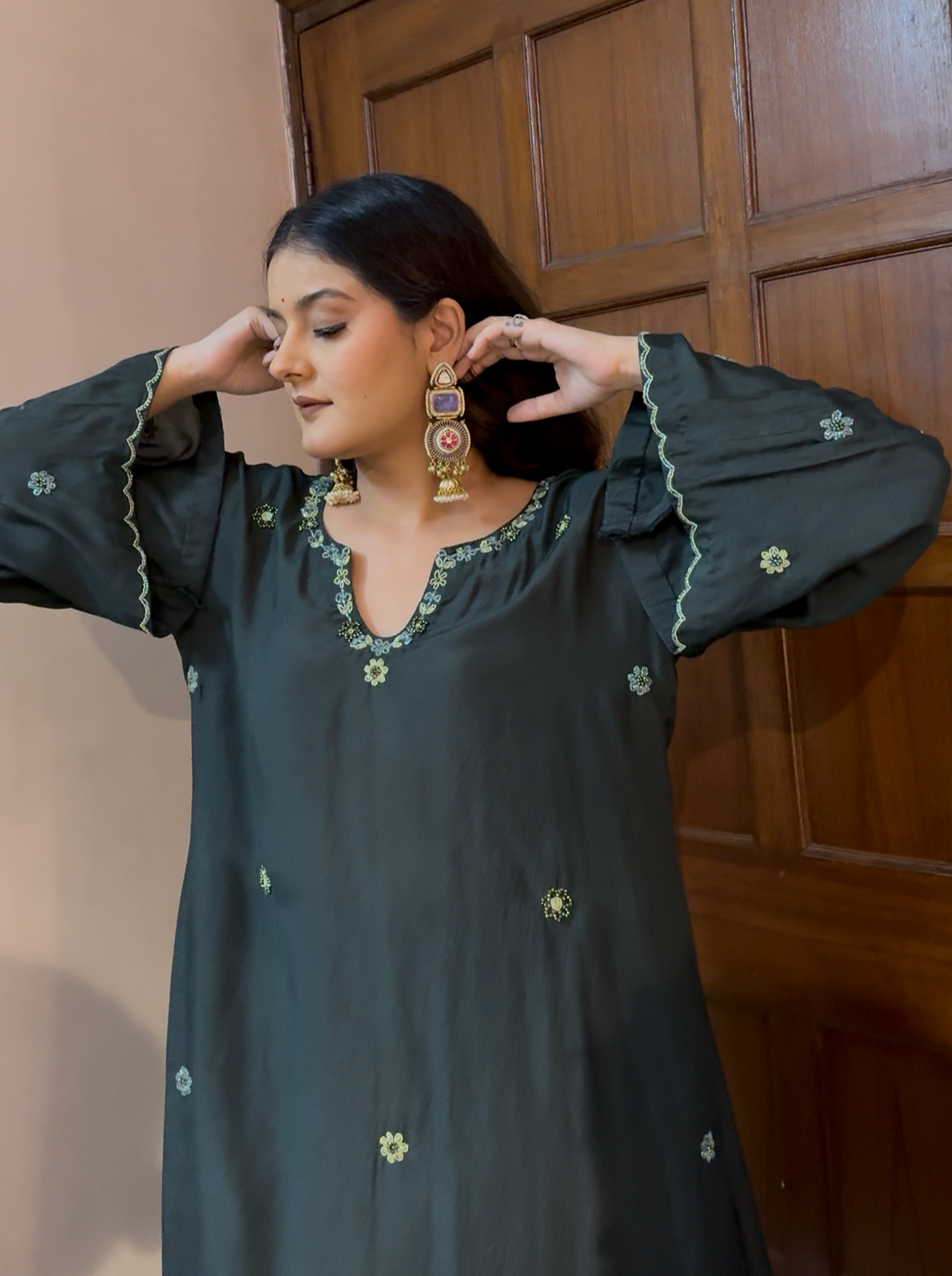 REHMAT Choga Set, Hand Embroidered Cotton Choga Set for Women | Katdana & Crystal Co-ord Under ₹9K for Rakhi & Summer Occasions