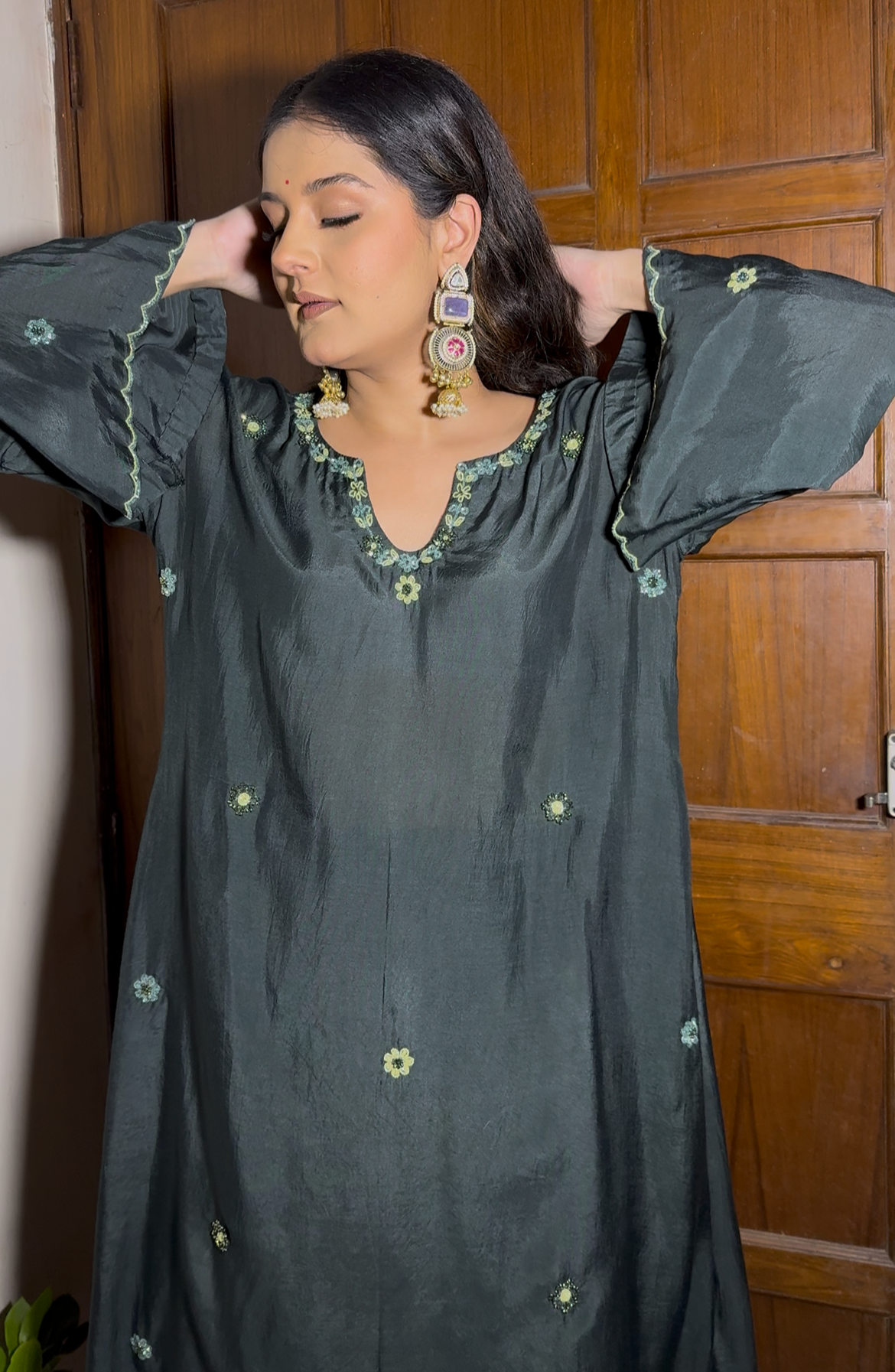 REHMAT Choga Set, Hand Embroidered Cotton Choga Set for Women | Katdana & Crystal Co-ord Under ₹9K for Rakhi & Summer Occasions