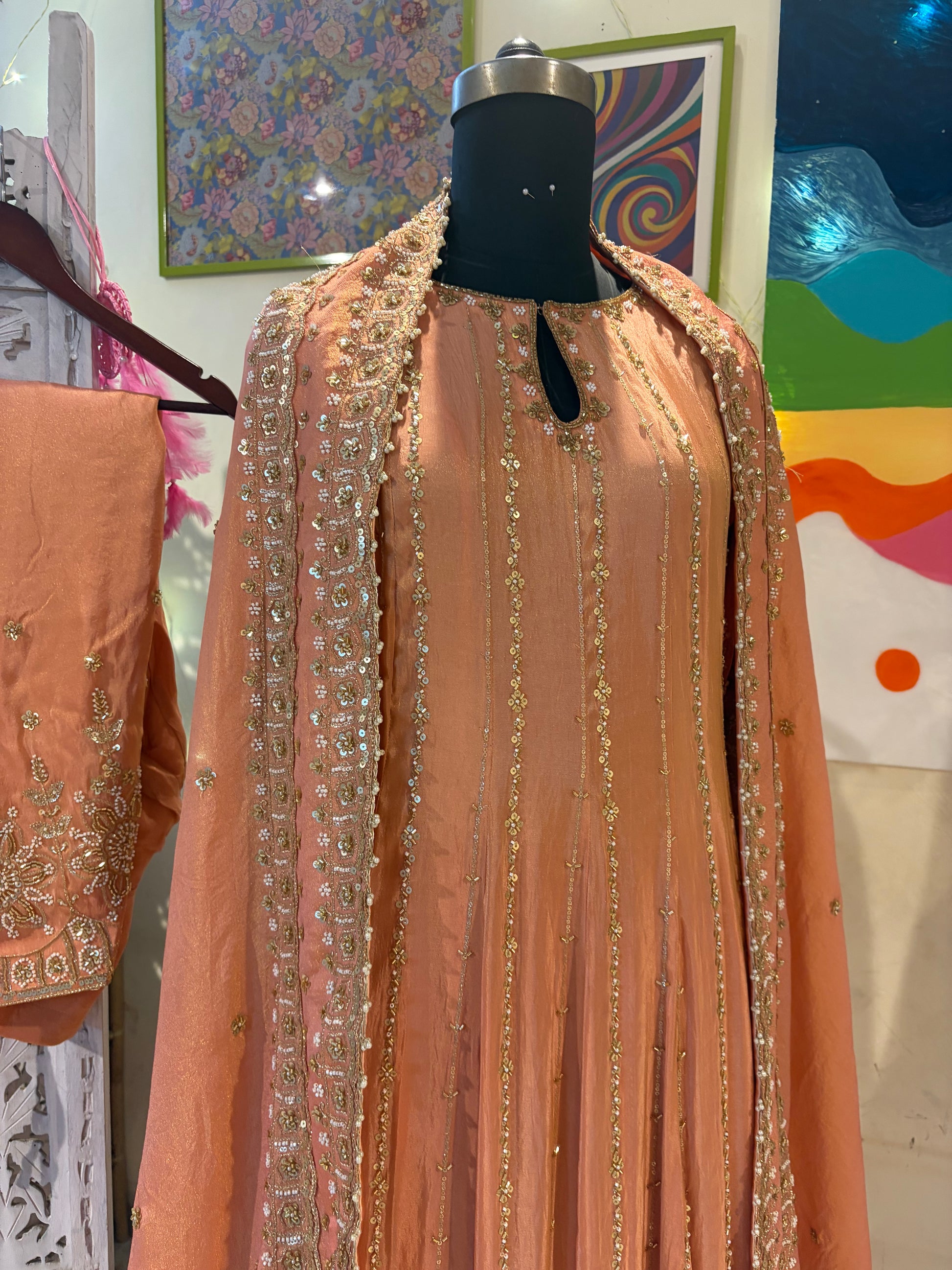 Bridal tissue anarkali- budget friendly embroidered Anarkali.