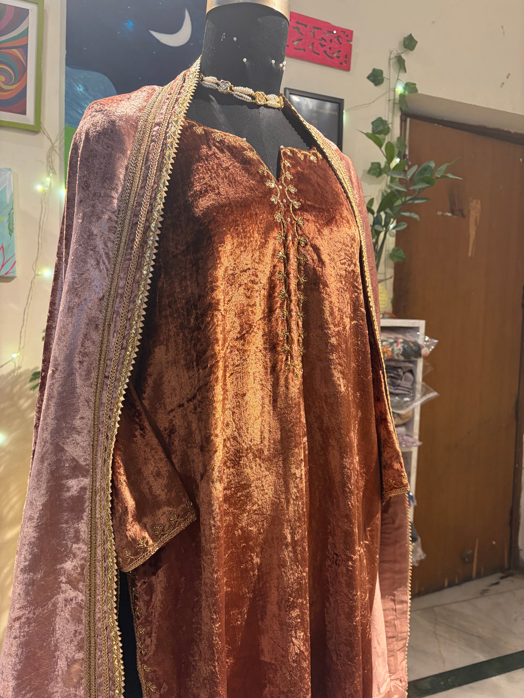 Nude brown ombre embroidered saree in Georgette