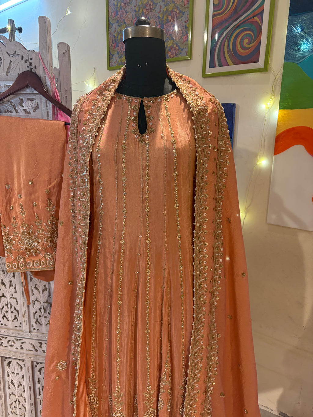 Bridal tissue anarkali- budget friendly embroidered Anarkali.