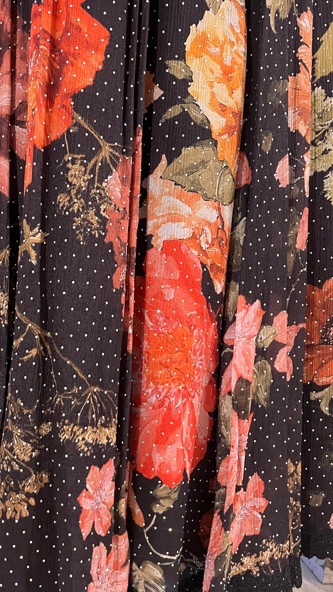 Black printed georgette anarkali with stonework