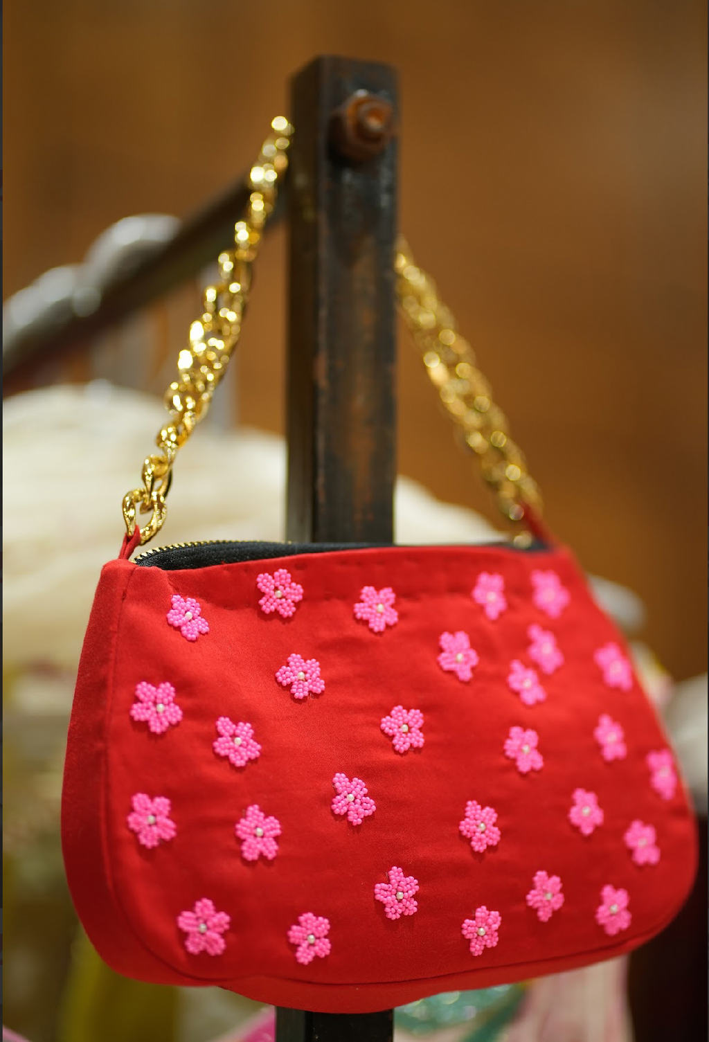 Red Embroidered handbag
