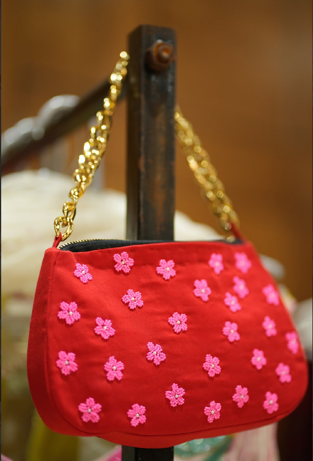Red Embroidered handbag