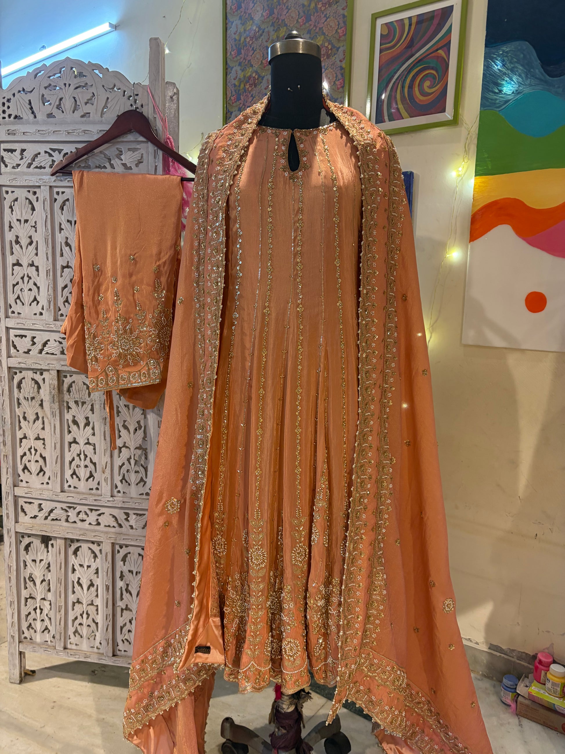 Bridal tissue anarkali- budget friendly embroidered Anarkali.