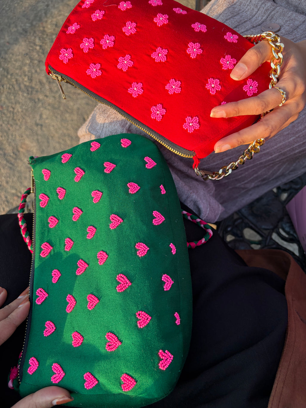 Red Embroidered handbag