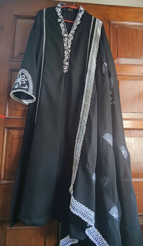 BLACK FULL SUIT WITH WHITE HANDEMBROIDERY