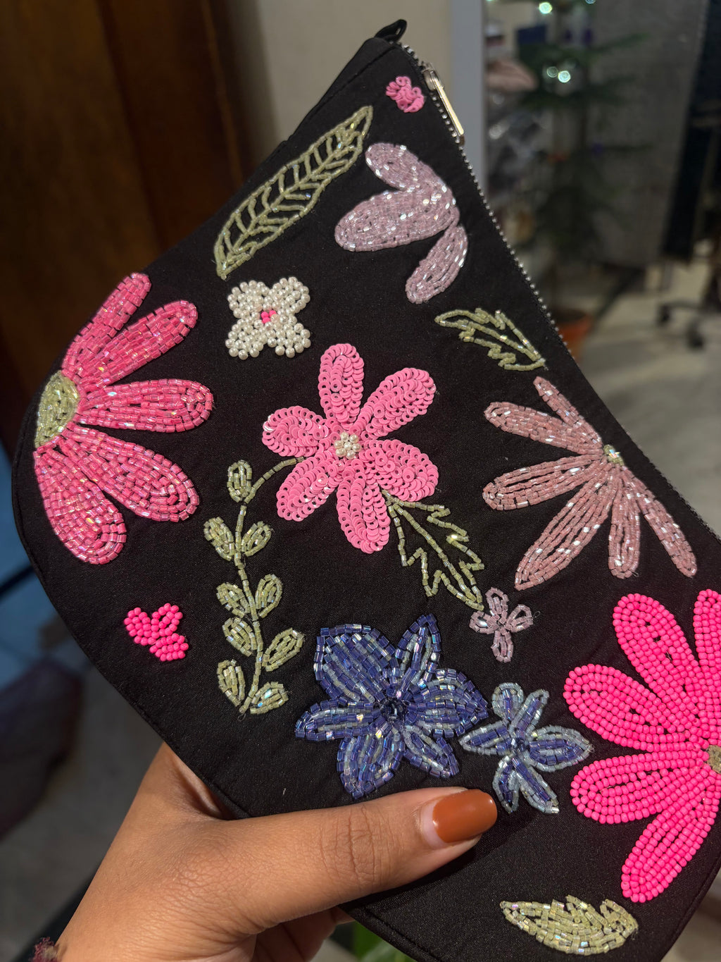 Black Asymmetrical Embroidered handbag