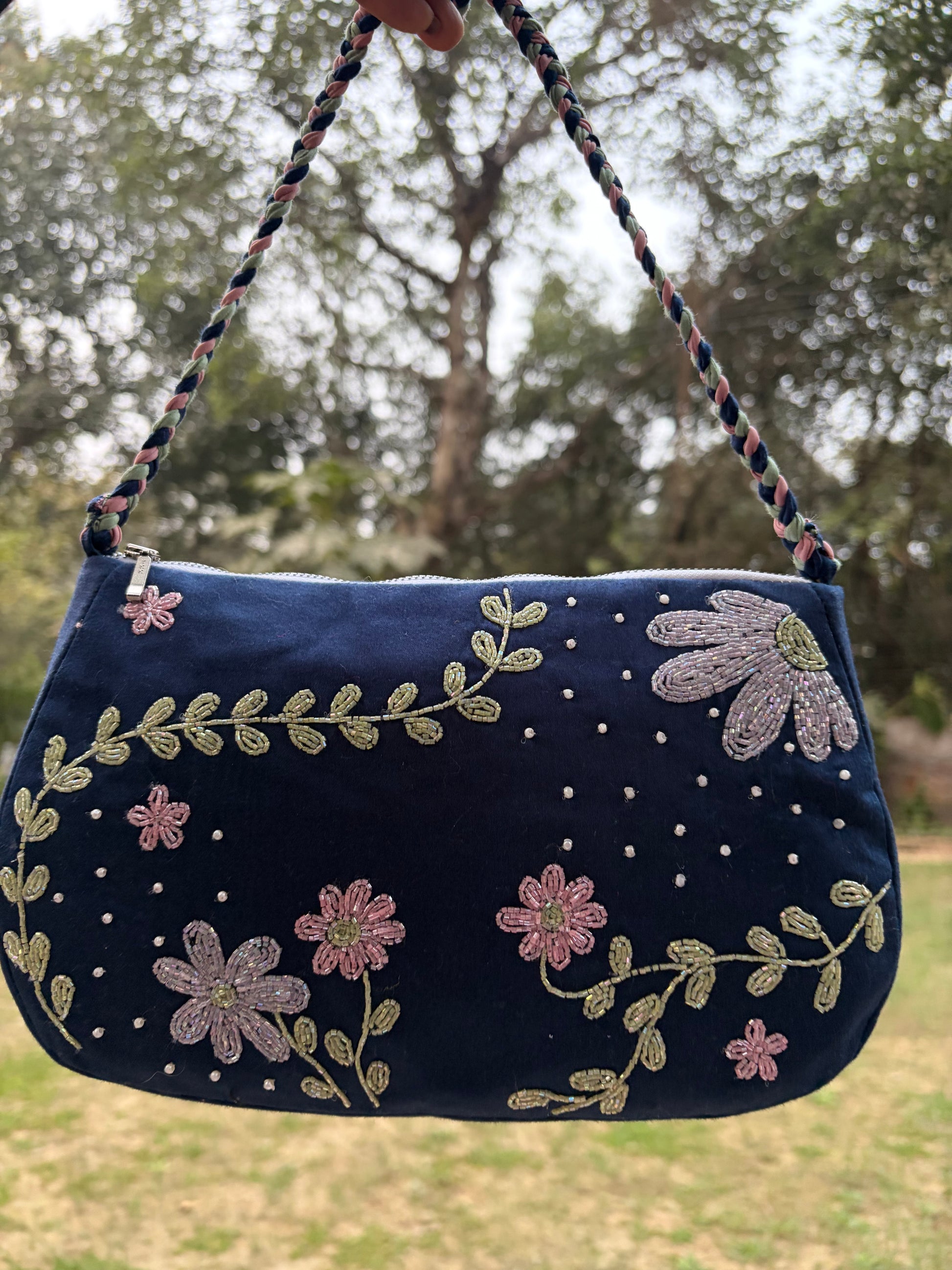 Blue garden Handembroidered shoulder bag