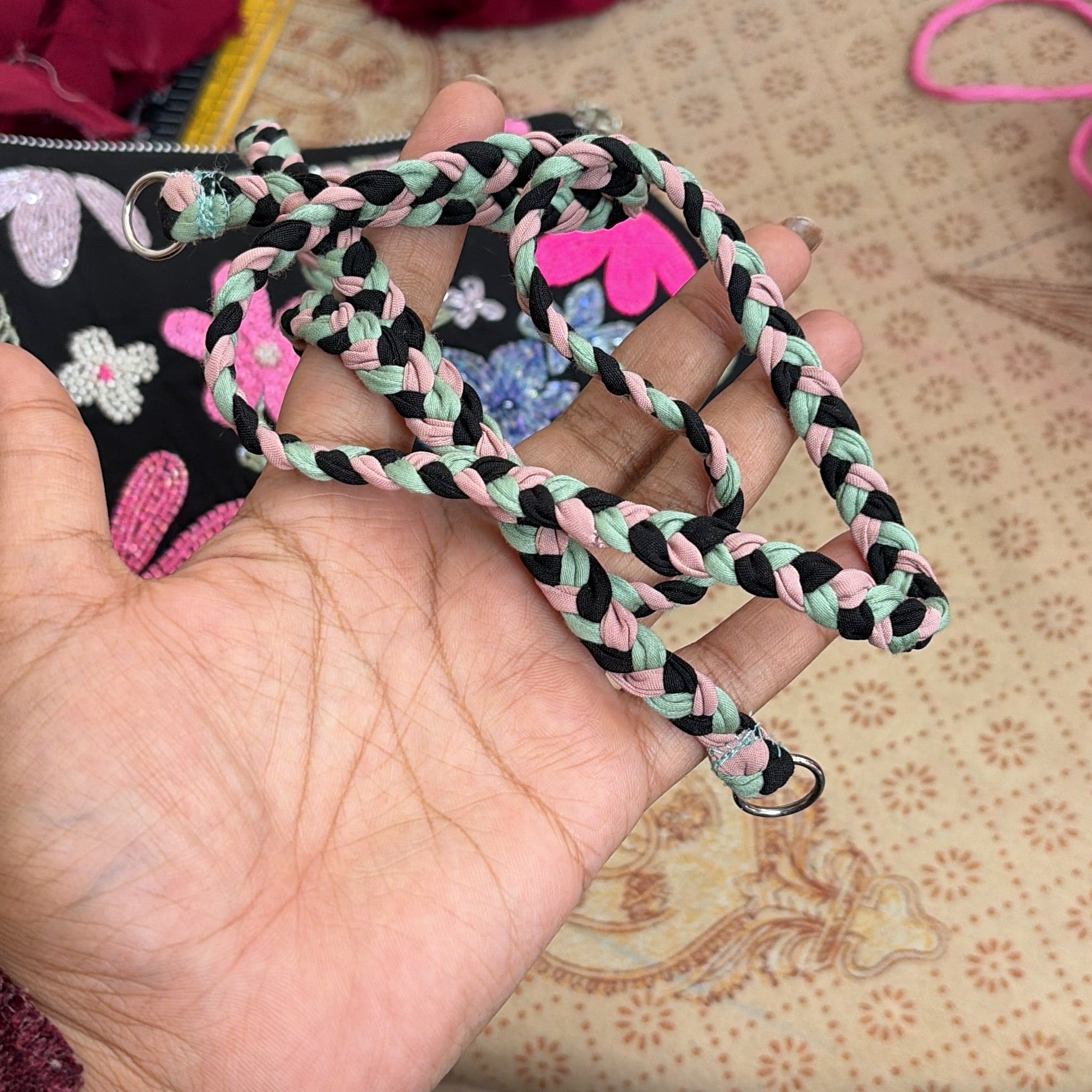 Black Asymmetrical Embroidered handbag