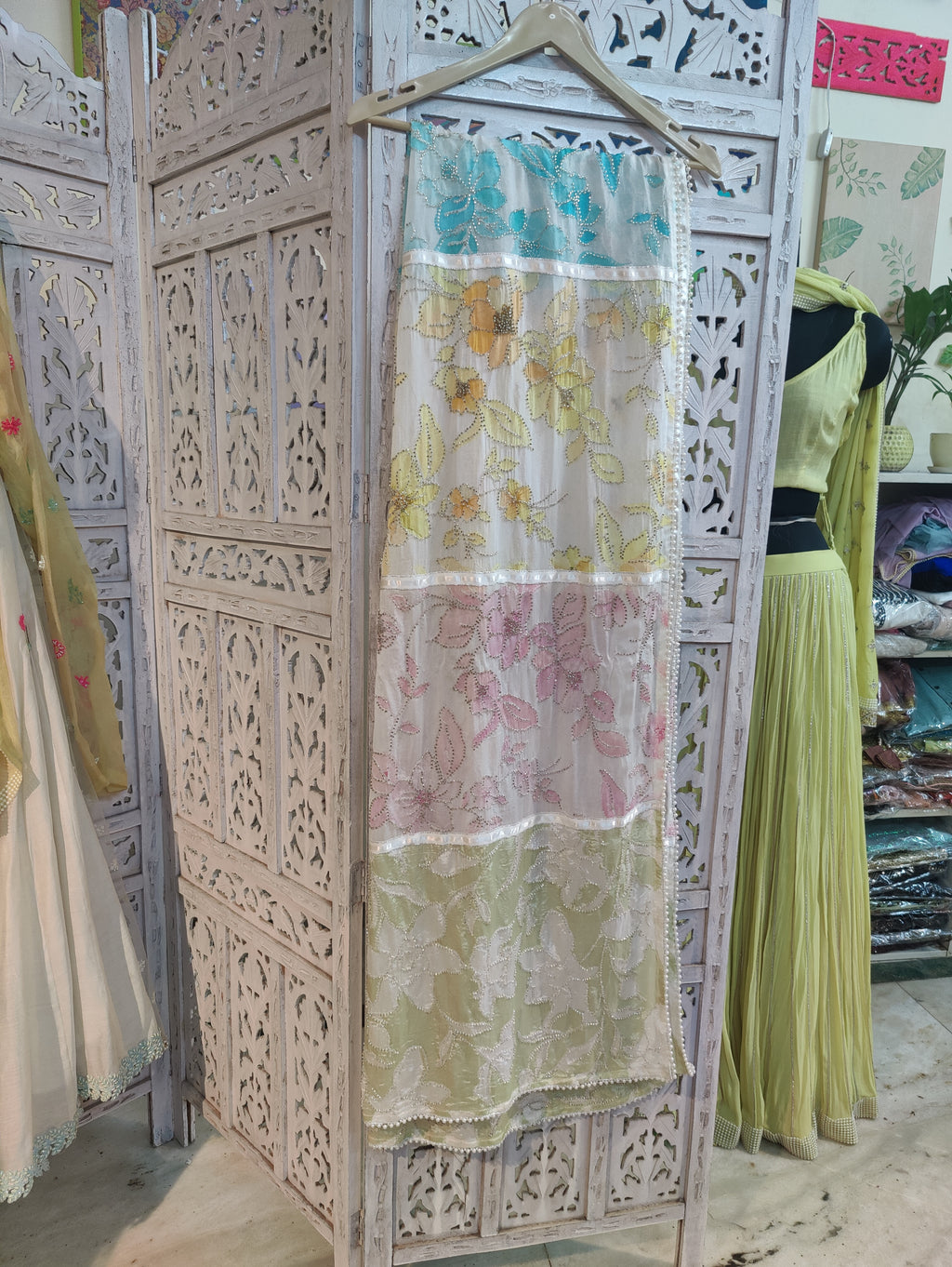 MULTICOLOURED DESIGNER DUPATTA WITH HANDWORK