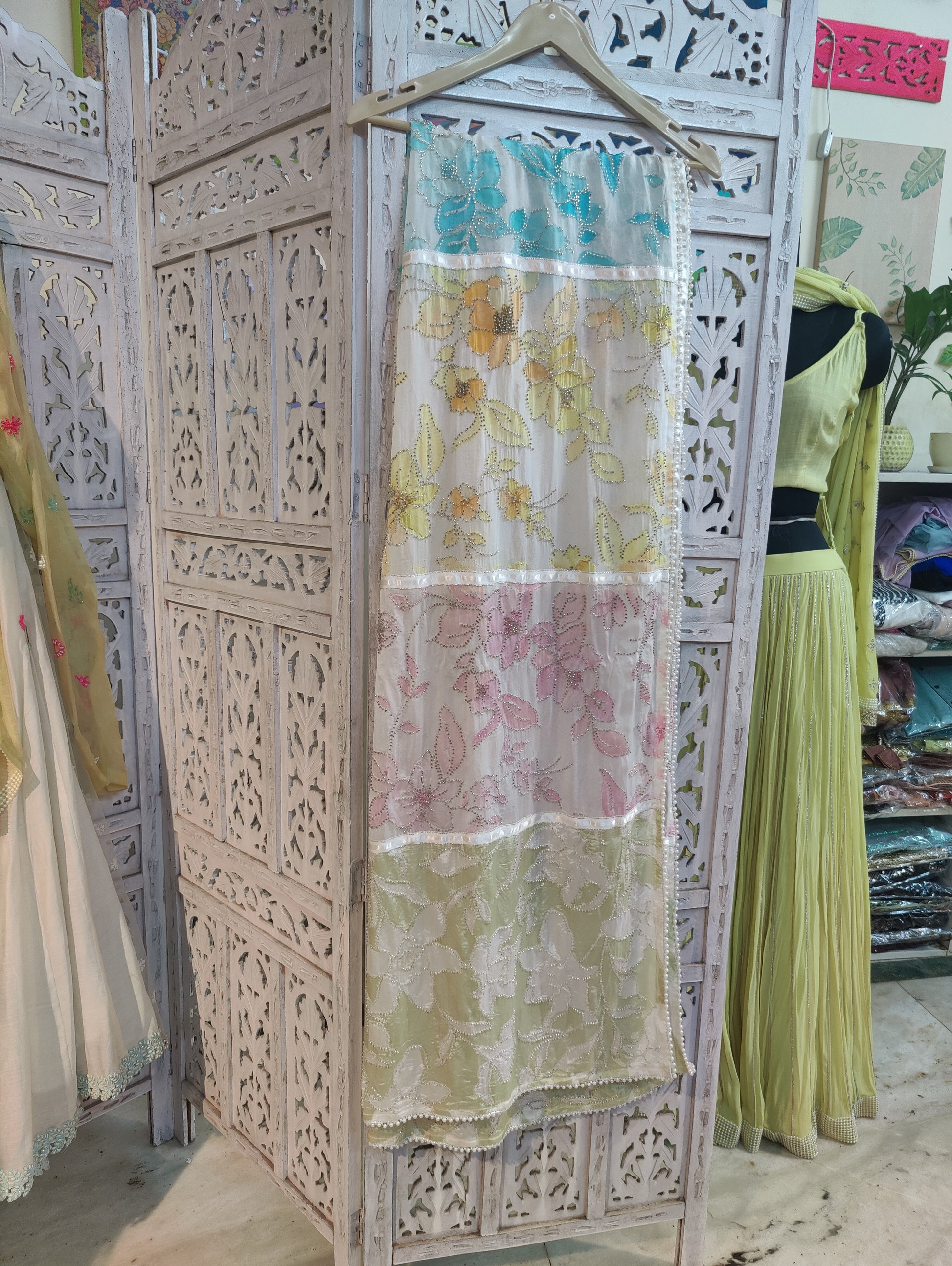 MULTICOLOURED DESIGNER DUPATTA WITH HANDWORK