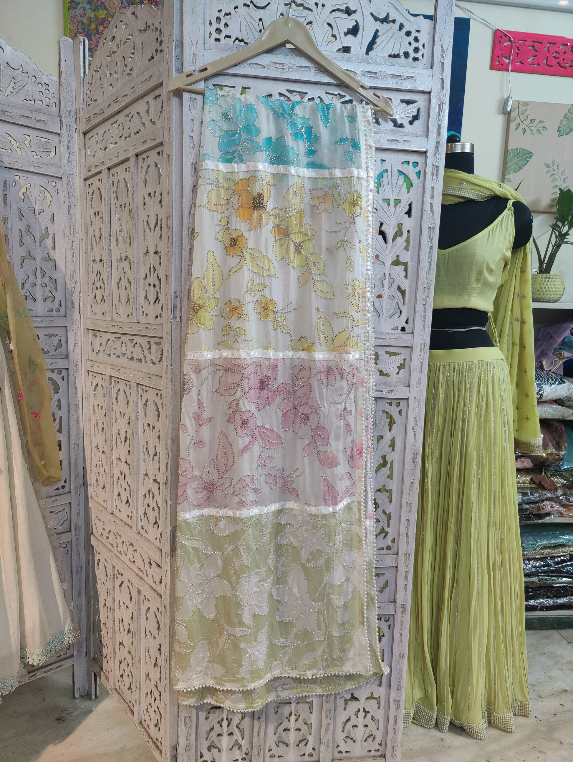 MULTICOLOURED DESIGNER DUPATTA WITH HANDWORK