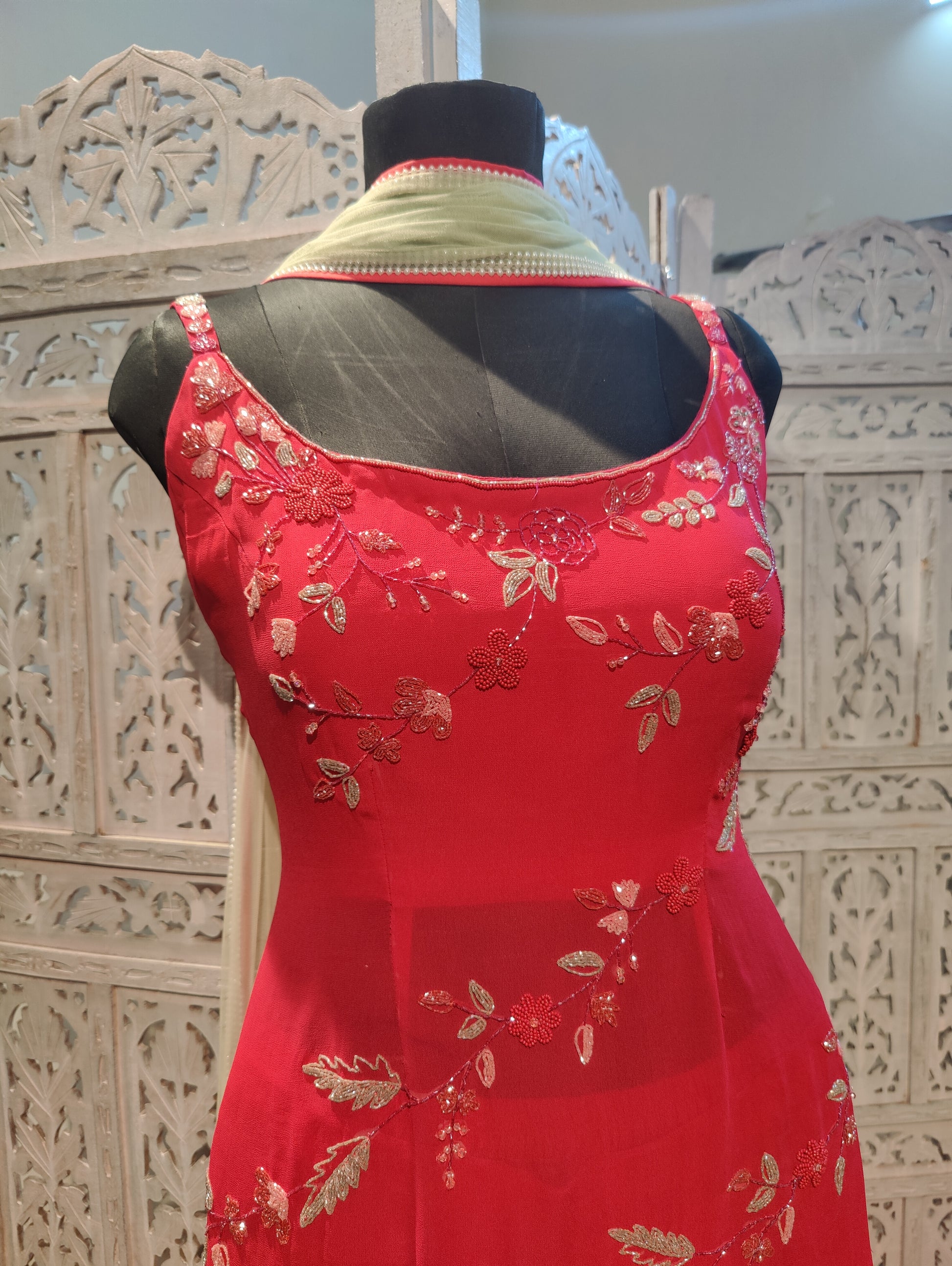 Hot Pink Asymmetric Designer Sharara Suit for Weddings Celebrity Style Indian Outfit with Hand Embroidery and Net Dupatta