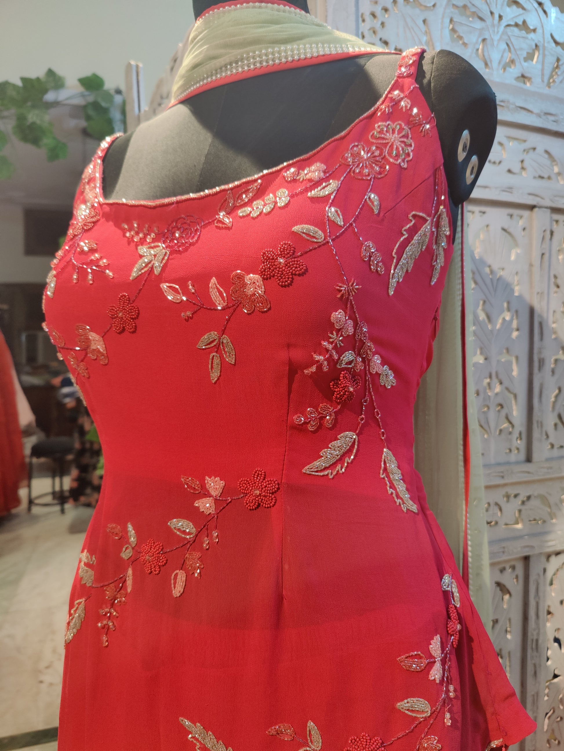 Hot Pink Asymmetric Designer Sharara Suit for Weddings Celebrity Style Indian Outfit with Hand Embroidery and Net Dupatta