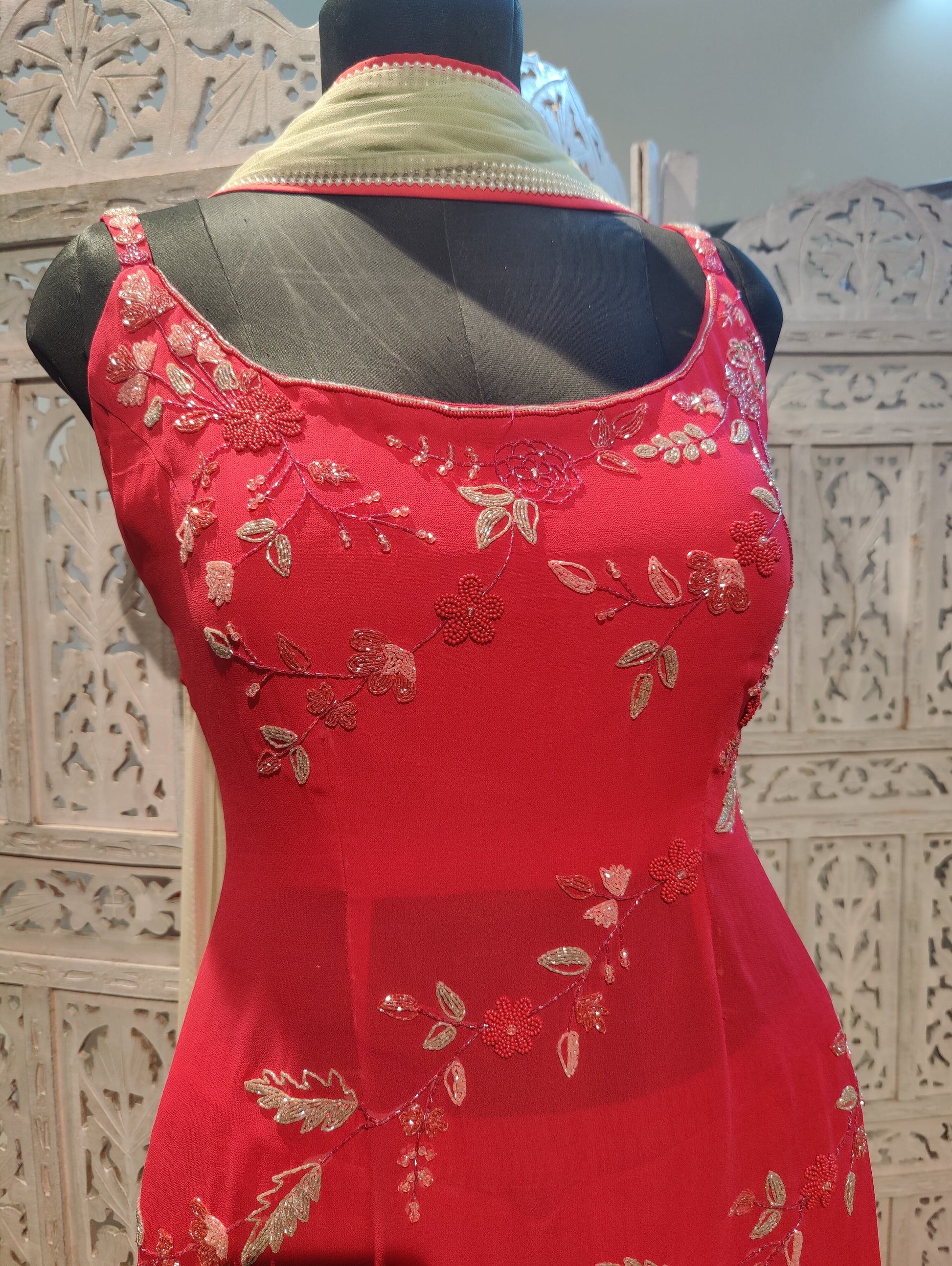 Hot Pink Asymmetric Designer Sharara Suit for Weddings Celebrity Style Indian Outfit with Hand Embroidery and Net Dupatta