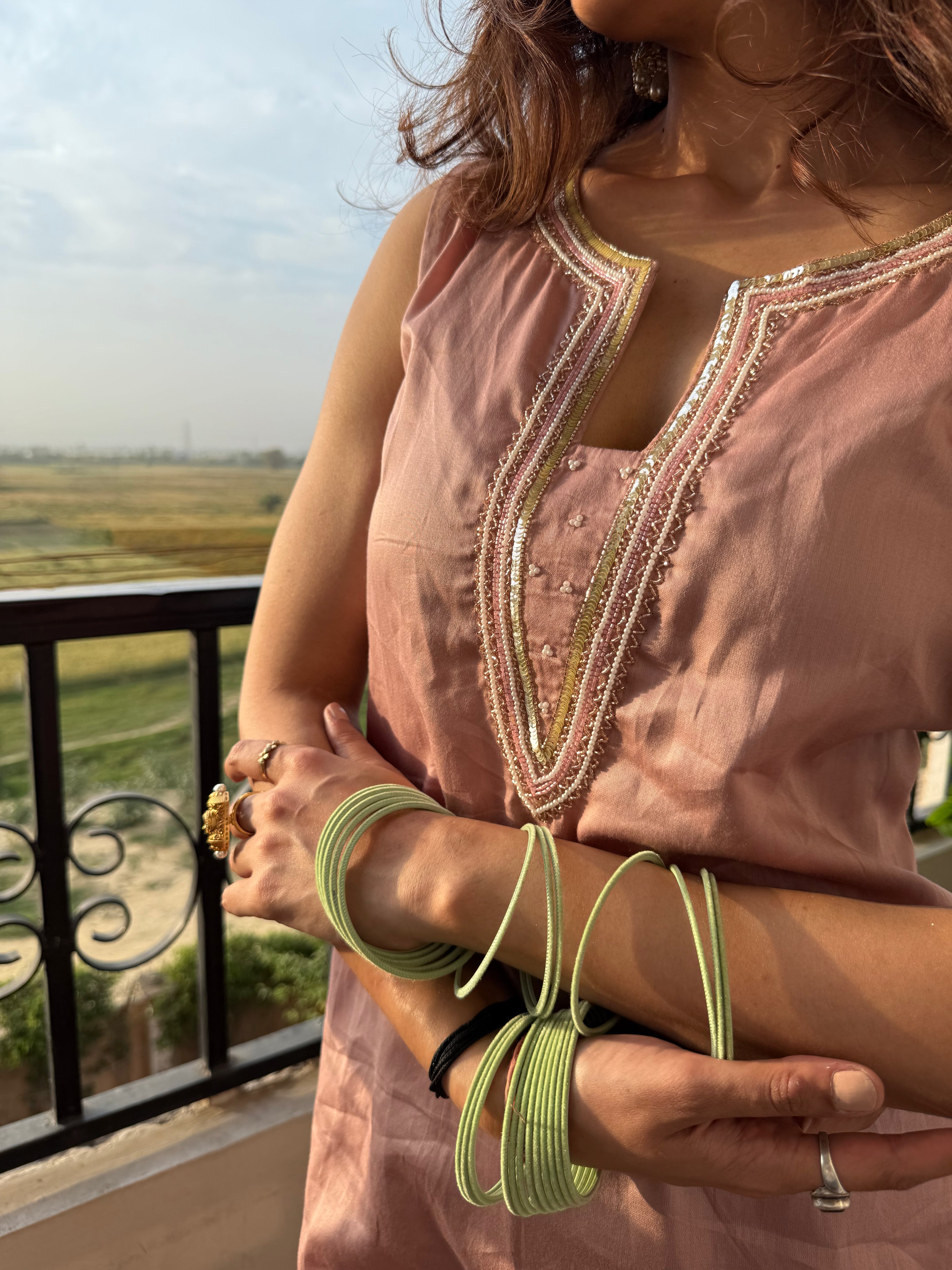 Meethi - KURTA Rose Gold Hand Embroidered Sleeveless Kurta | Elegant Cotton Kurti for Rakhi & Everyday Wear