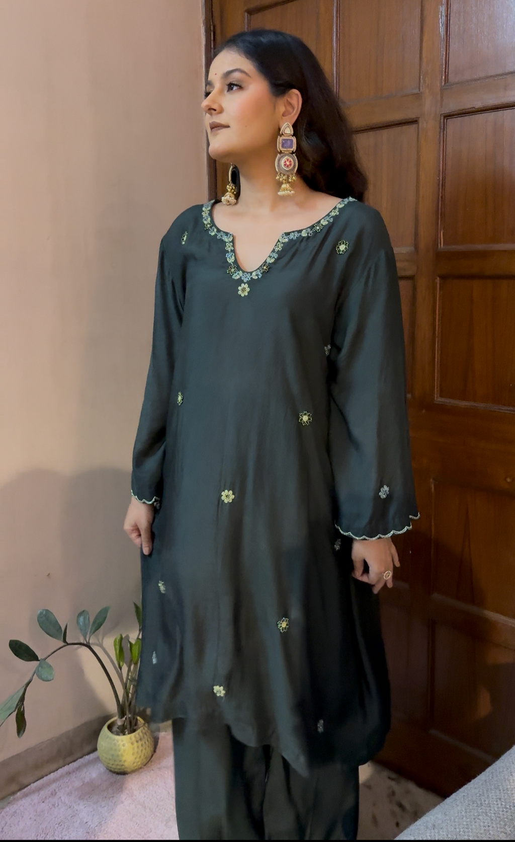 REHMAT Choga Set, Hand Embroidered Cotton Choga Set for Women | Katdana & Crystal Co-ord Under ₹9K for Rakhi & Summer Occasions