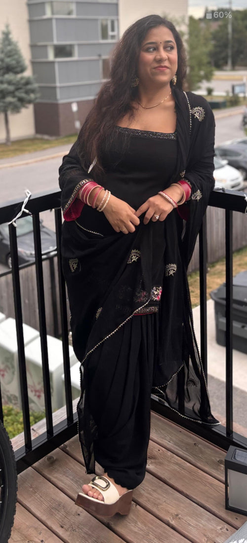 Black Georgette Patiala Suit Embroidered Dupatta | Full Patiala, Breathable Festive Wear