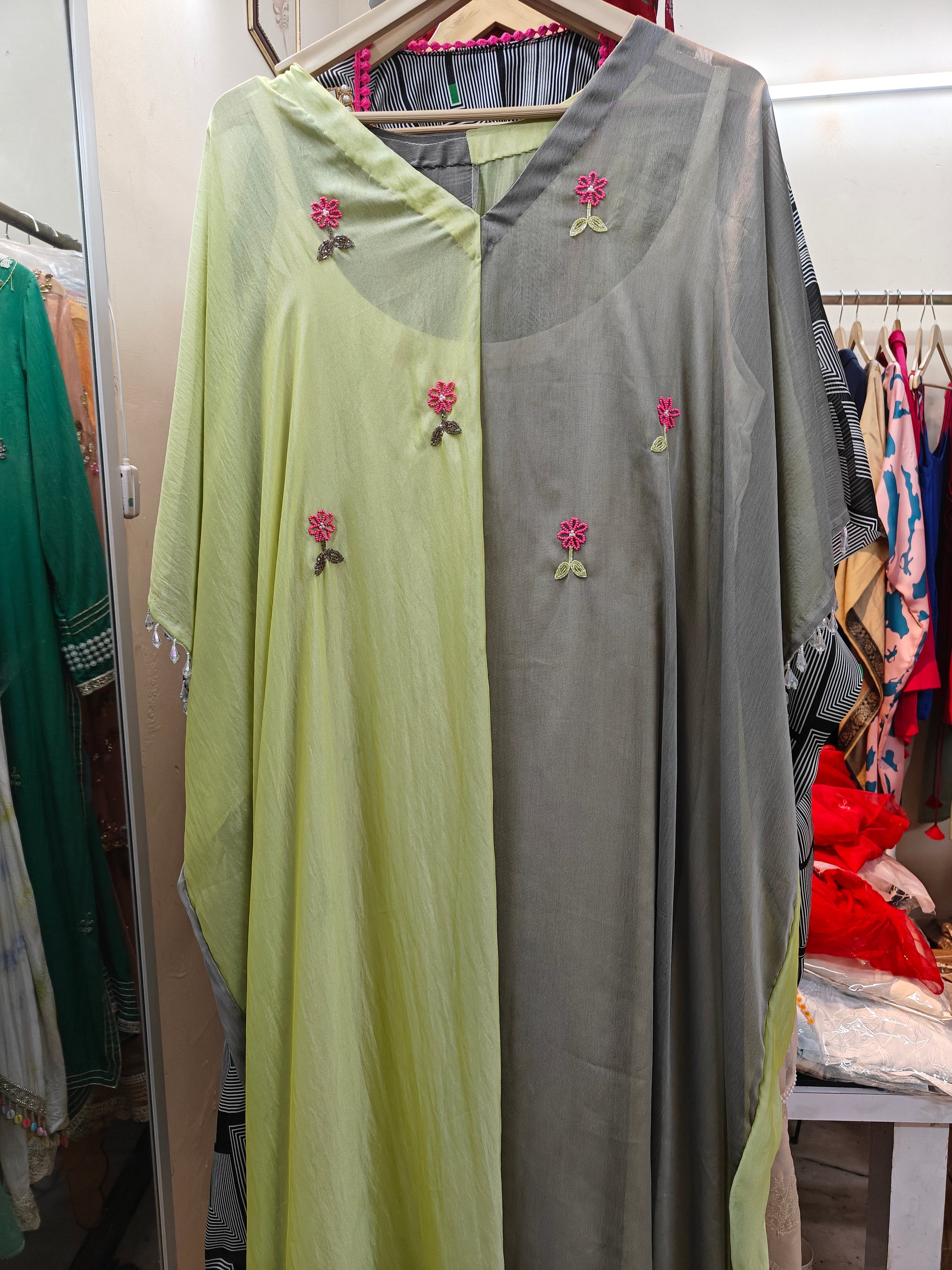 two toned designer kaftan tunic with hand embroidery