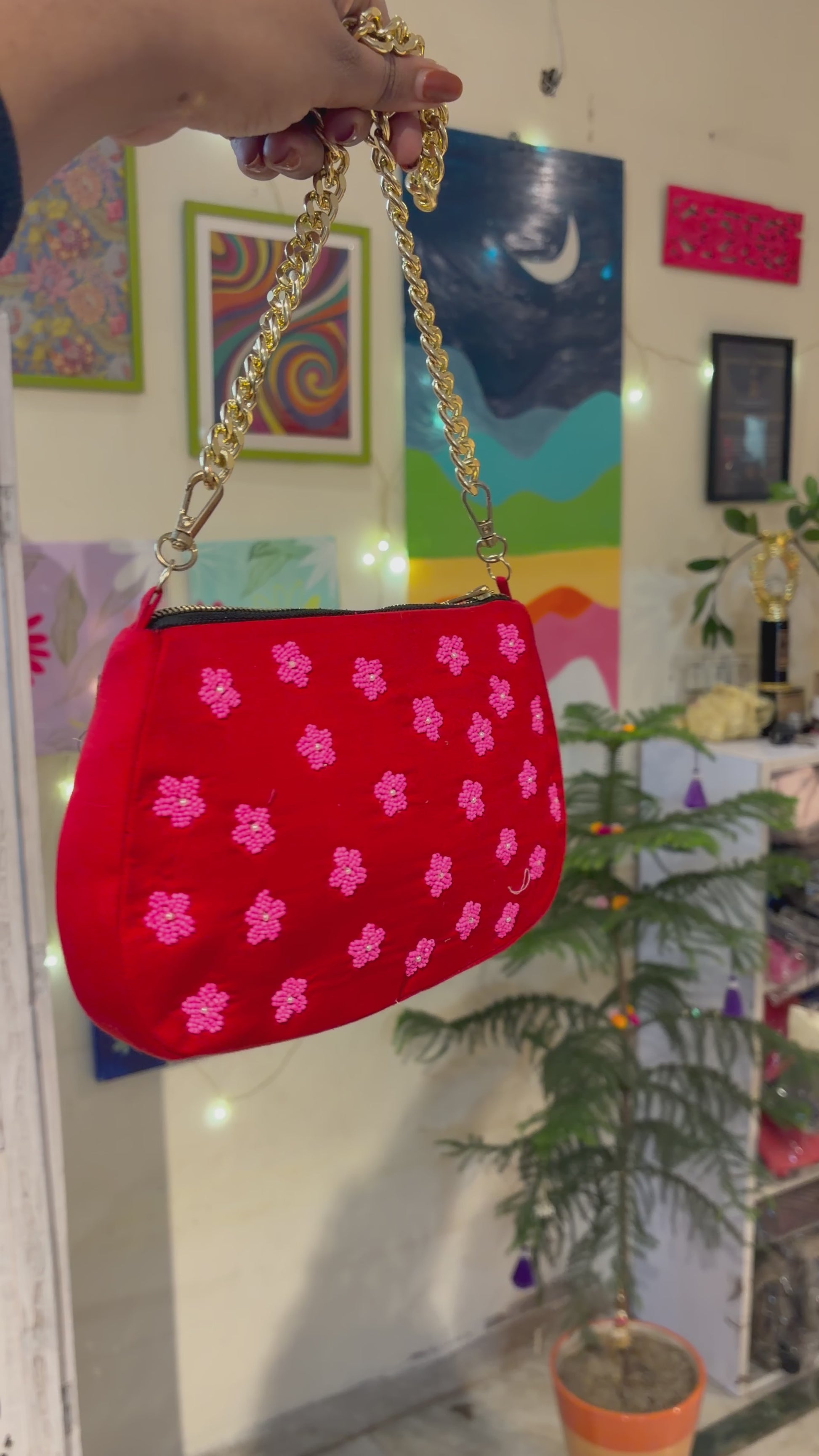 Red Embroidered handbag