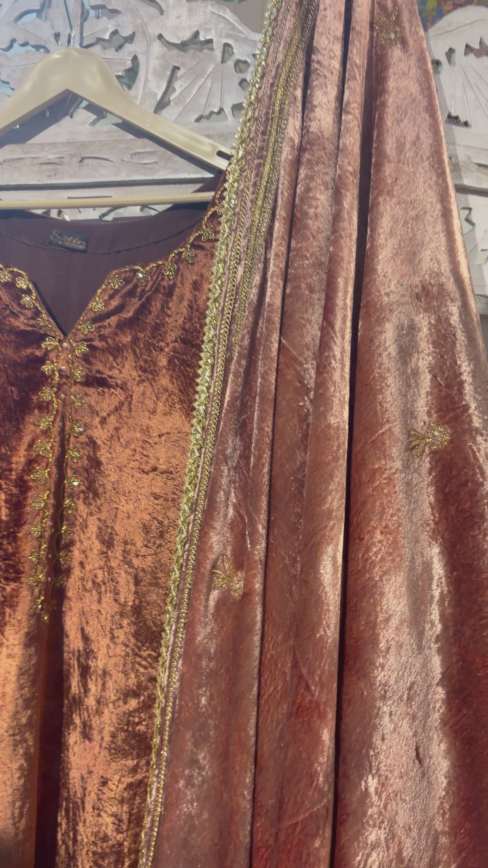 Nude brown ombre embroidered saree in Georgette