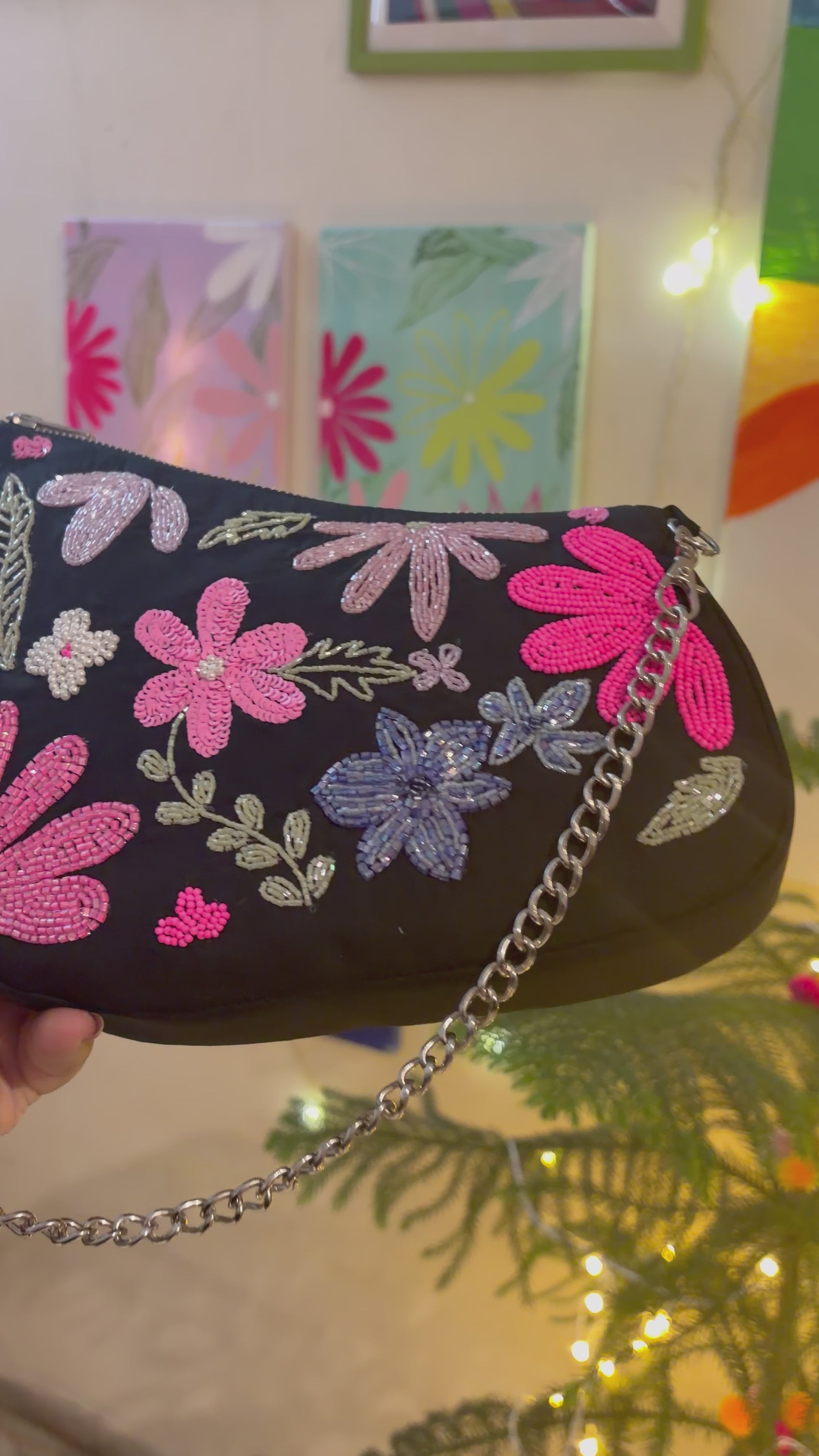 Black Asymmetrical Embroidered handbag