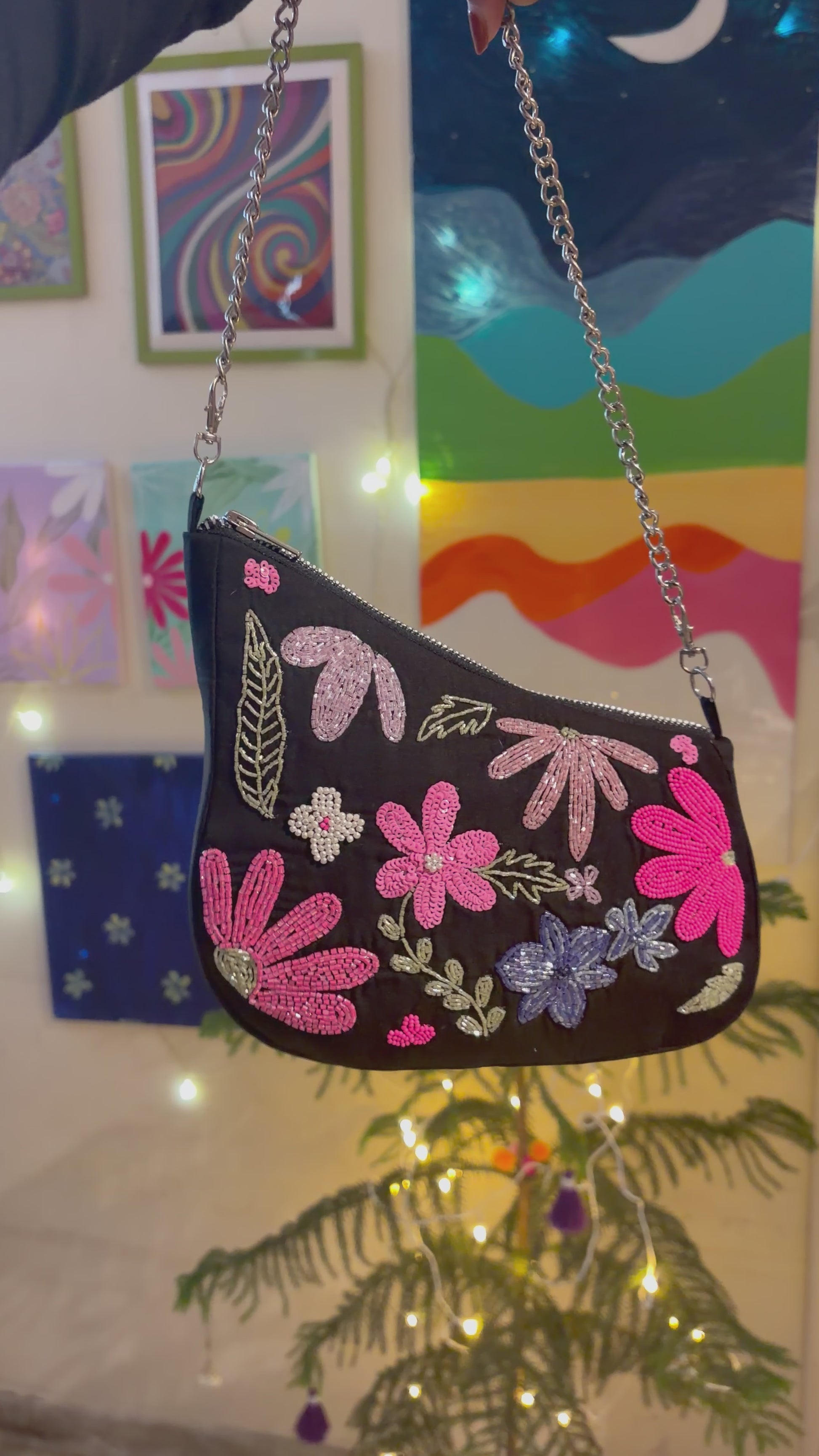 Black Asymmetrical Embroidered handbag