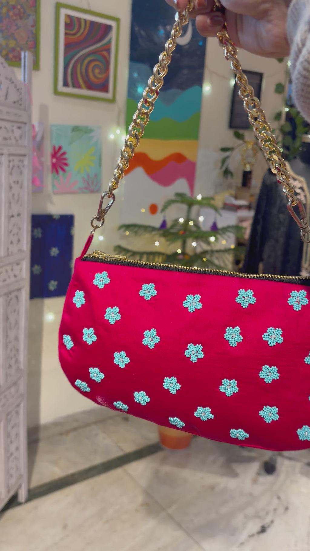 Hot pink Embroidered handbag