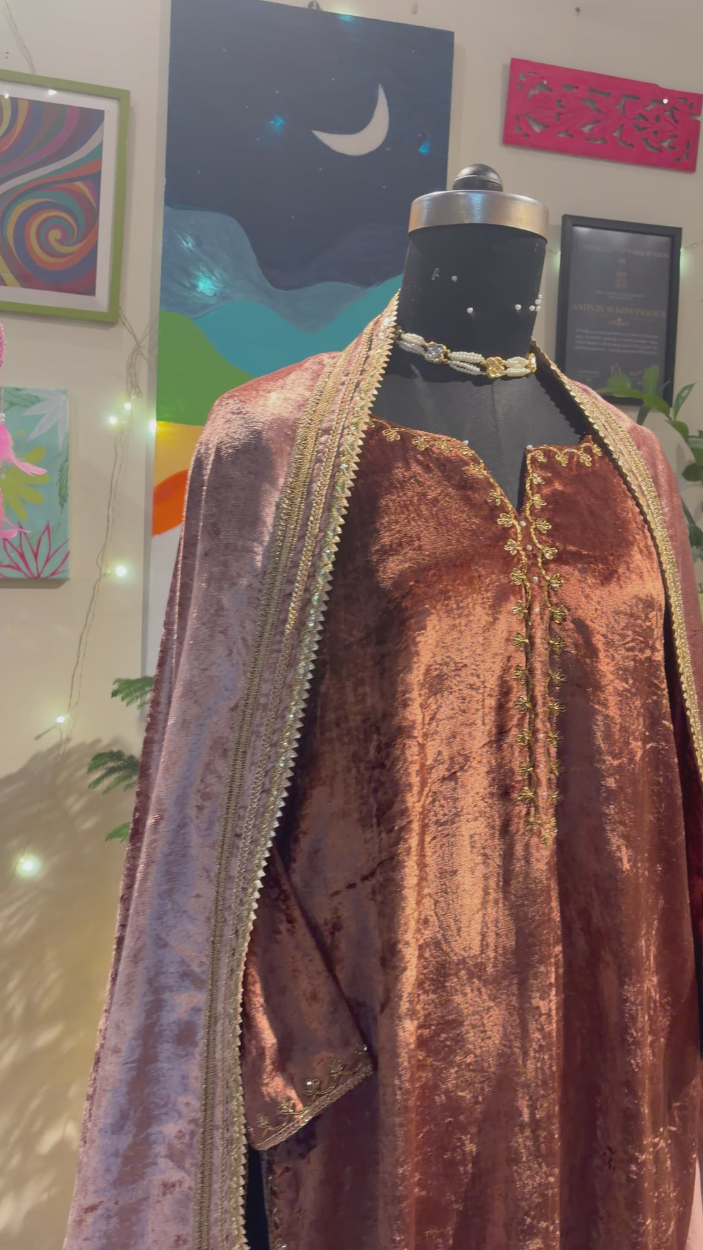 Nude brown ombre embroidered saree in Georgette
