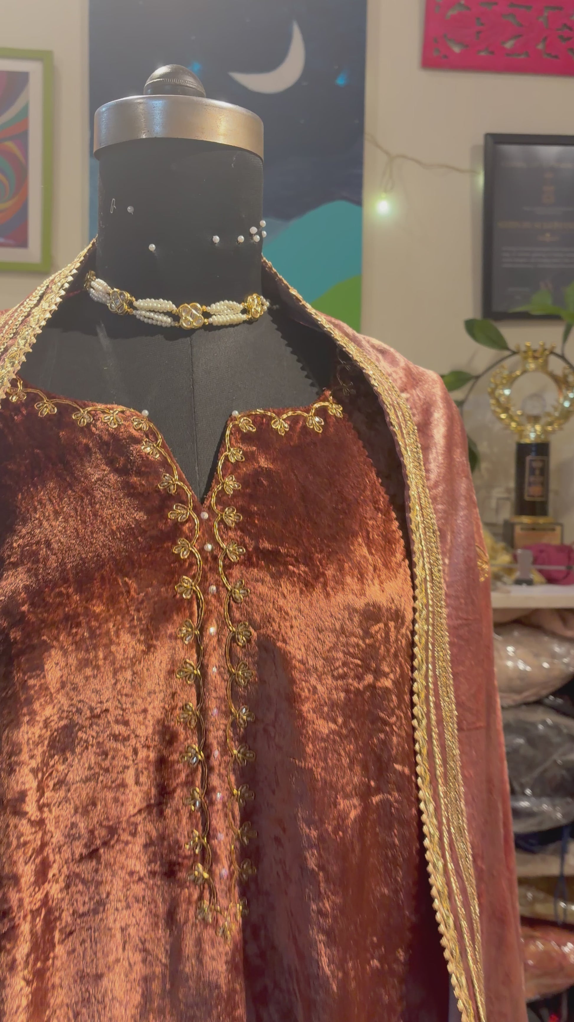 Nude brown ombre embroidered saree in Georgette