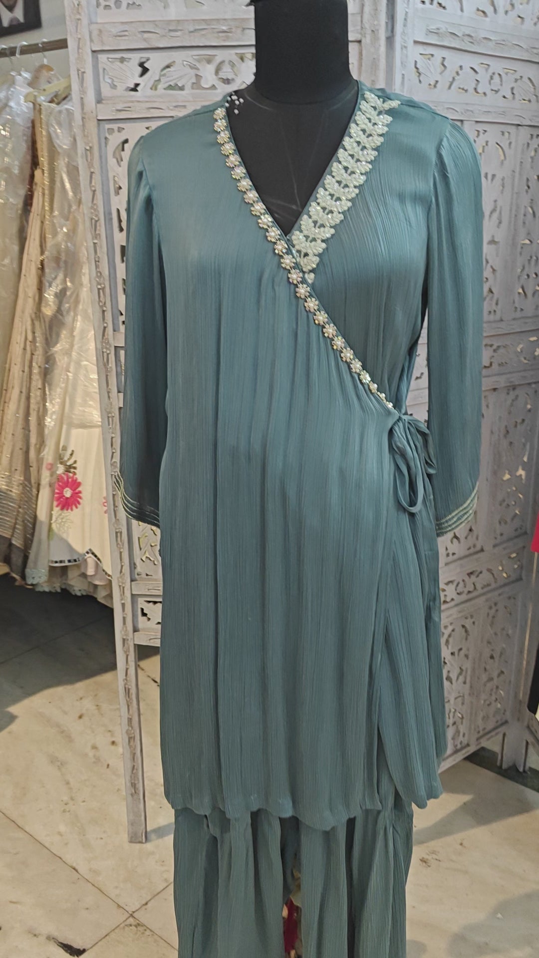 Wrap Around Cord set-tunic with pants- for festive functions and weddings