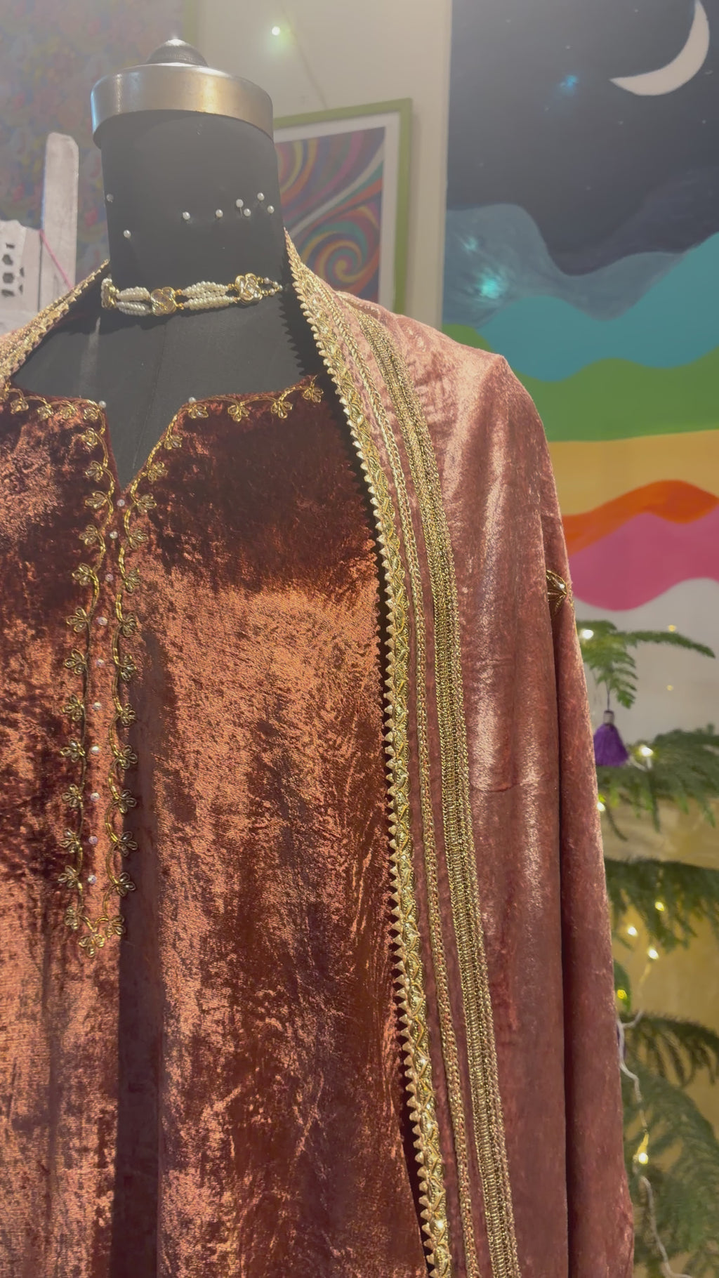 Nude brown ombre embroidered saree in Georgette