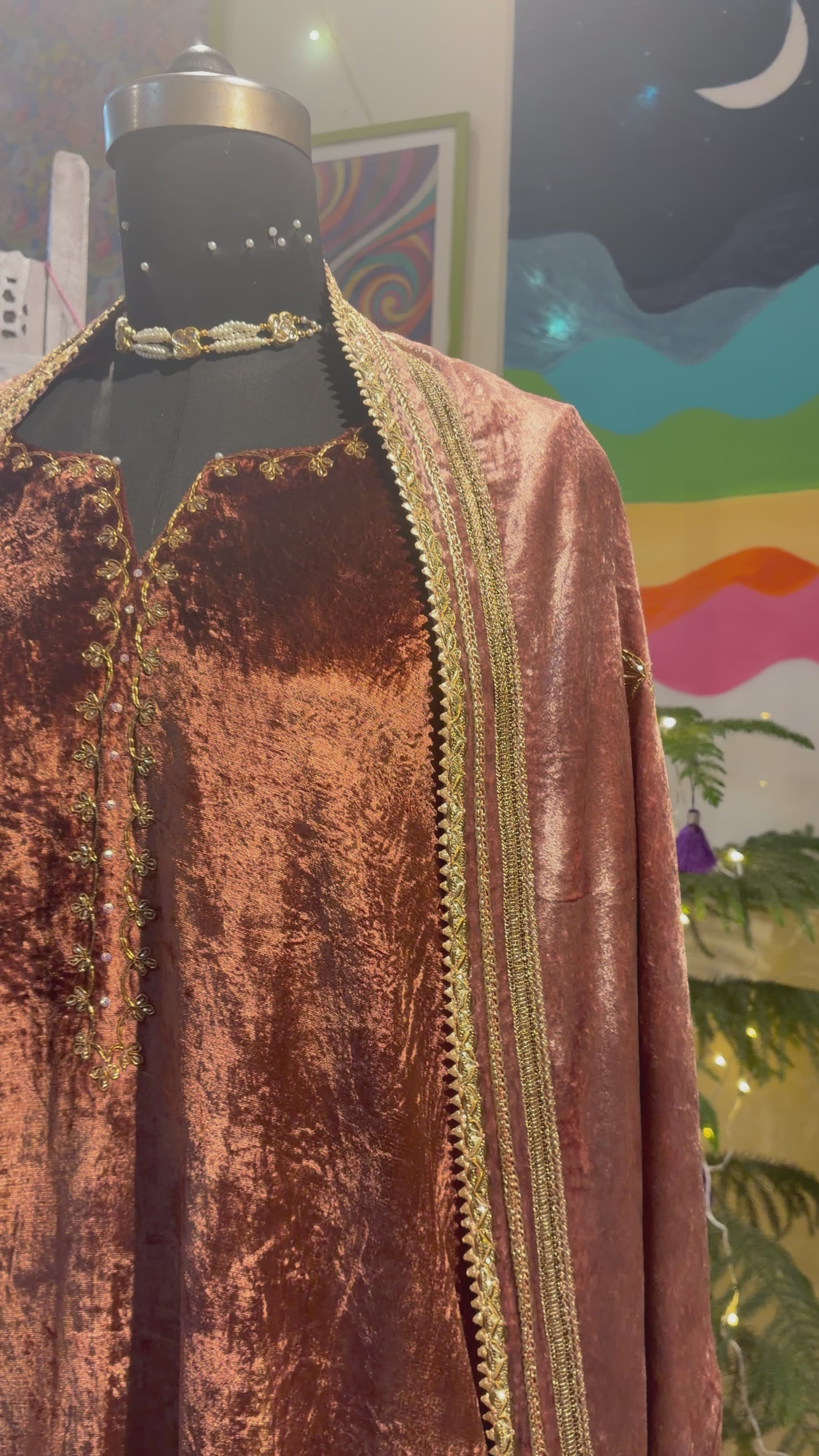 Nude brown ombre embroidered saree in Georgette