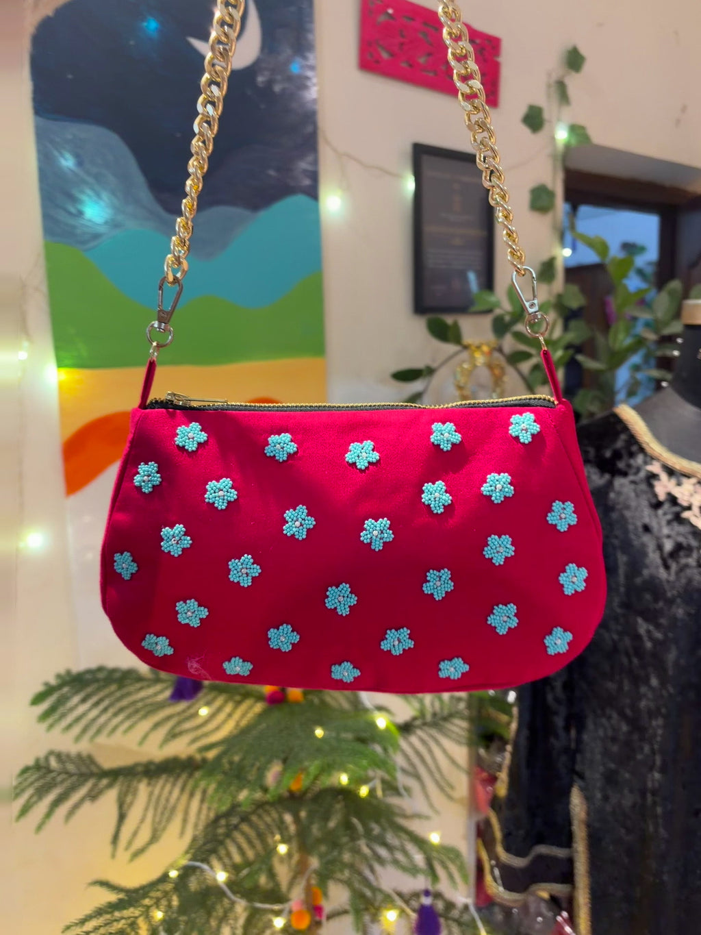 Hot pink Embroidered handbag