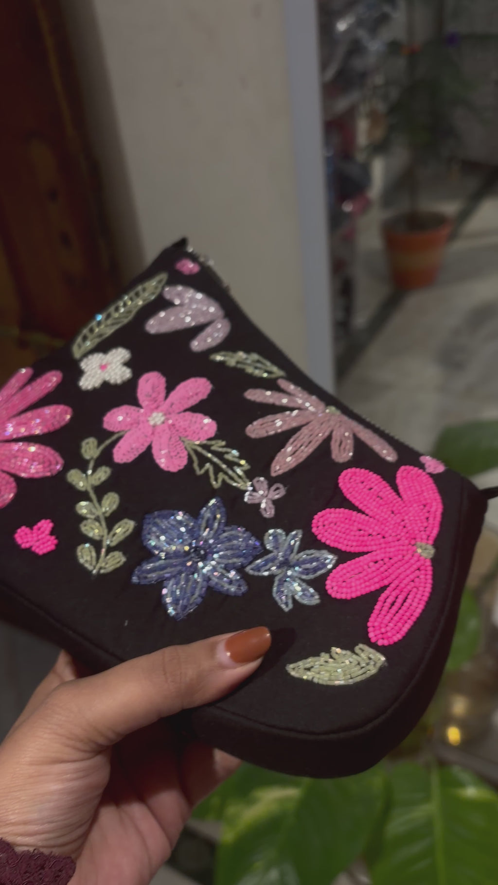 Black Asymmetrical Embroidered handbag