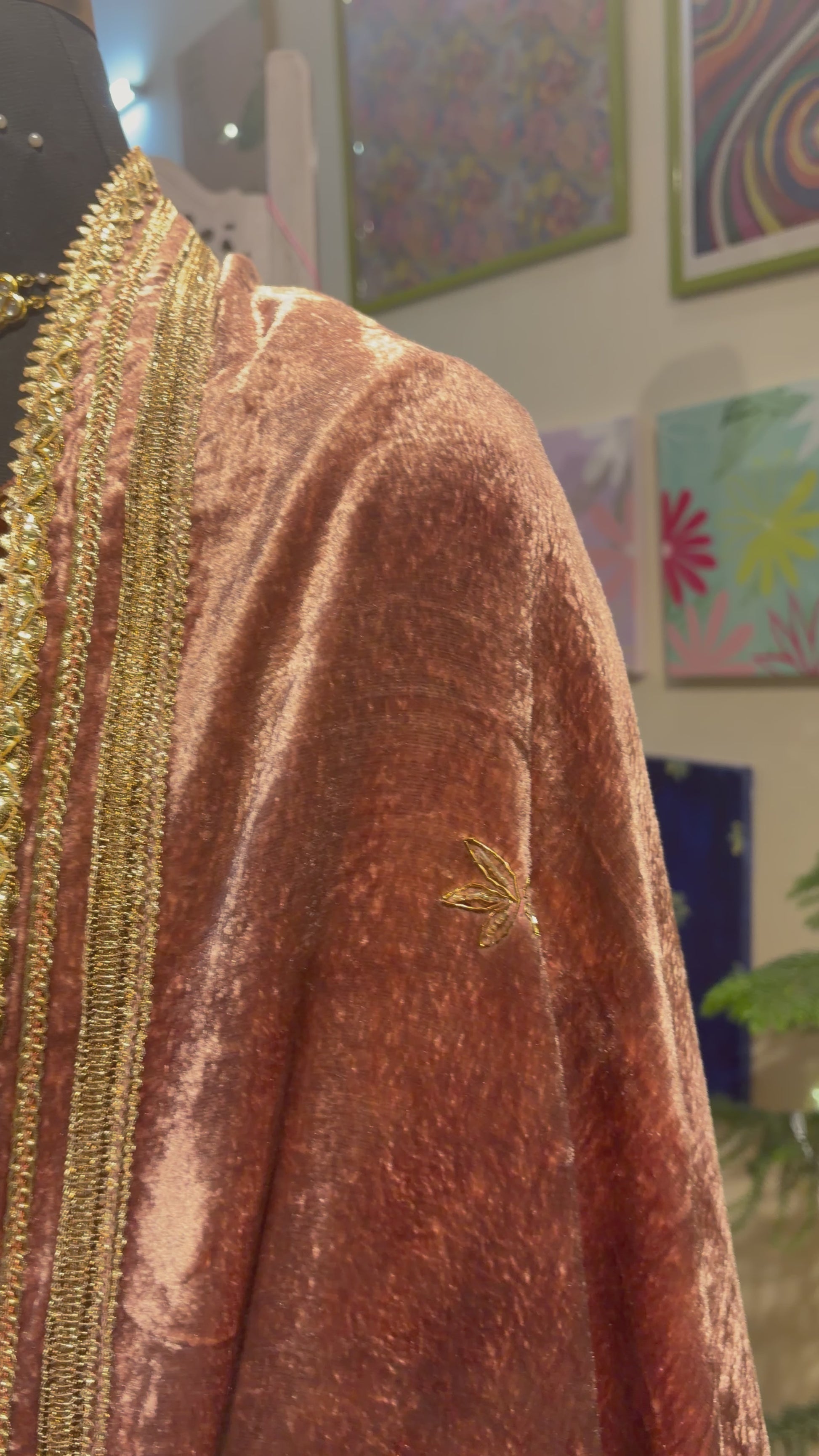 Nude brown ombre embroidered saree in Georgette