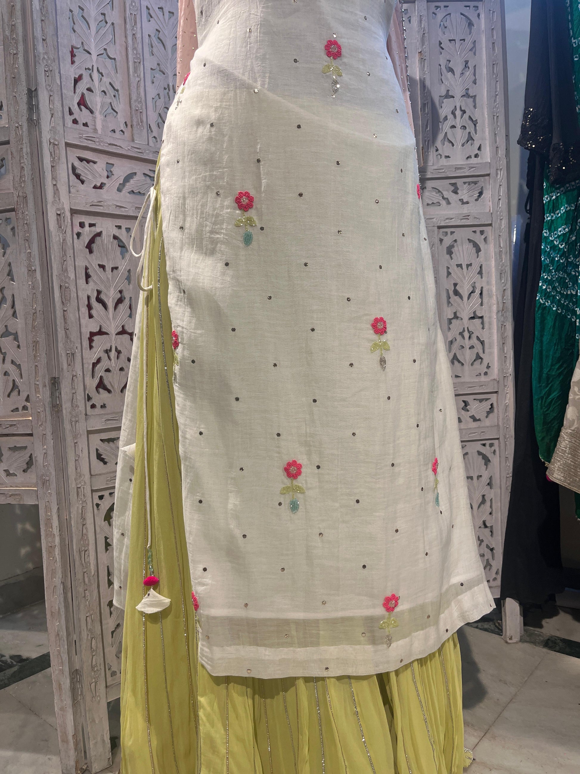 unique designerwear lehenga set in pure silk with colourful embroider
